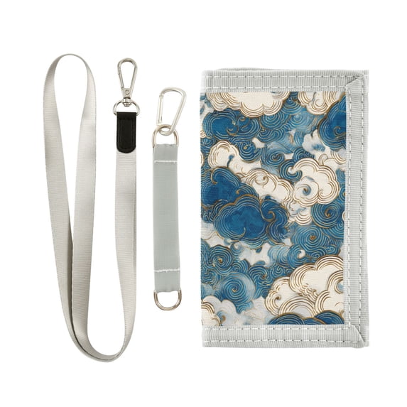 JIALIOU Nylon Trifold Card Wallet with ID Window Zipper Pocket for Men Women Teen Auspicious Cloud Porcelain