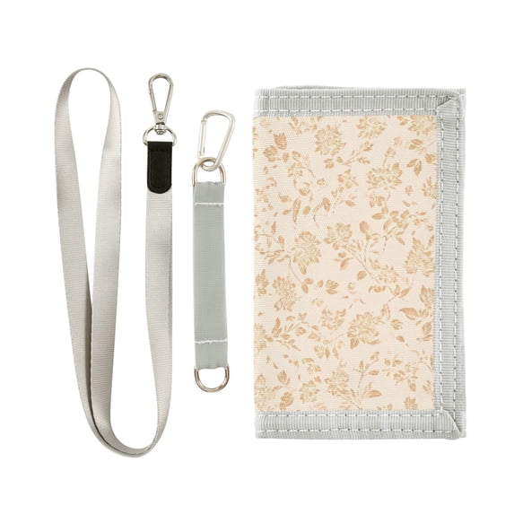 JIALIOU Nylon Trifold Card Wallet with ID Window Zipper Pocket for Men Women Teen Beige Small Floral Motifs