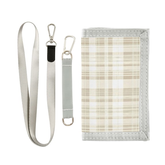 JIALIOU Nylon Trifold Card Wallet with ID Window Zipper Pocket for Men Women Teen Beige and White Plaid