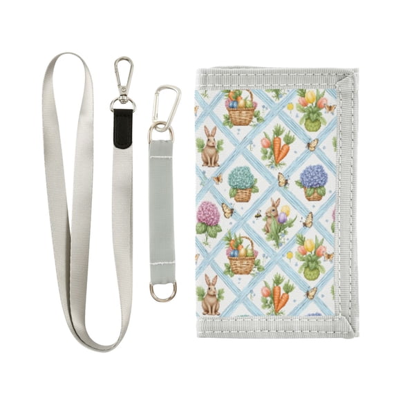 JIALIOU Nylon Trifold Card Wallet with ID Window Zipper Pocket for Men Women Teen Bunnies Easter Baskets Carrots