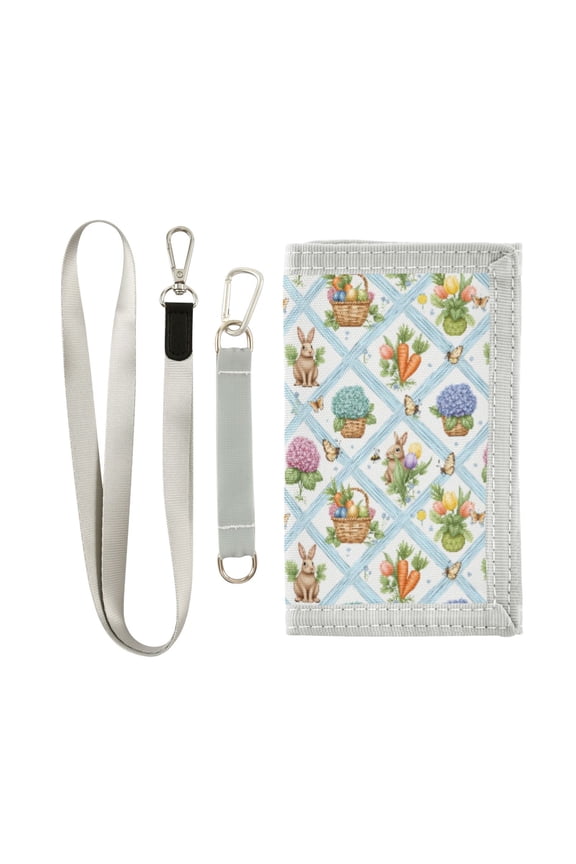 Nylon Trifold Card Wallet with ID Window Zipper Pocket for Men Women Teen Bunnies Easter Baskets Carrots