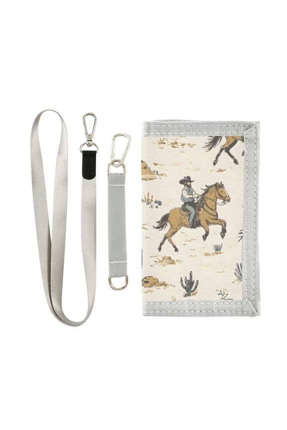 Nylon Trifold Card Wallet with ID Window Zipper Pocket for Men Women Teen Cactus Cowboy Horse