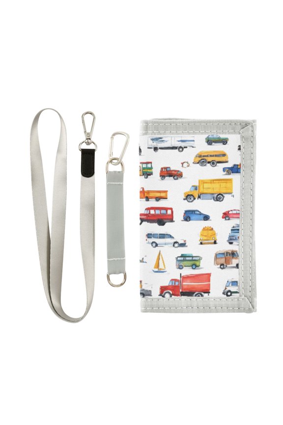 Nylon Trifold Card Wallet with ID Window Zipper Pocket for Men Women Teen Car Trucks Boats Planes