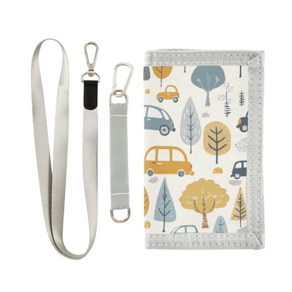 JIALIOU Nylon Trifold Card Wallet with ID Window Zipper Pocket for Men Women Teen Cars Tree Building
