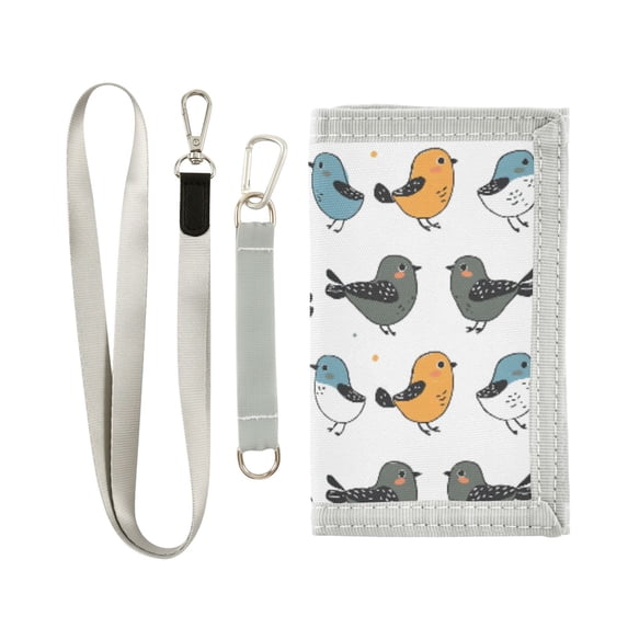 JIALIOU Nylon Trifold Card Wallet with ID Window Zipper Pocket for Men Women Teen Cartoon Birds and Dots