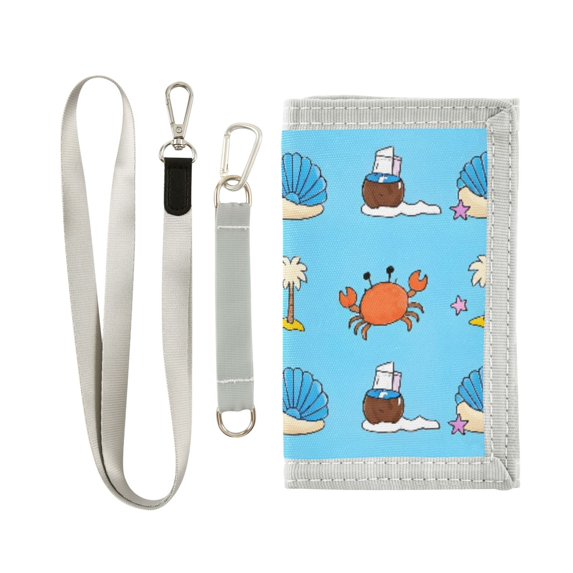 JIALIOU Nylon Trifold Card Wallet with ID Window Zipper Pocket for Men Women Teen Cartoon Crab Shell Coconut Tree