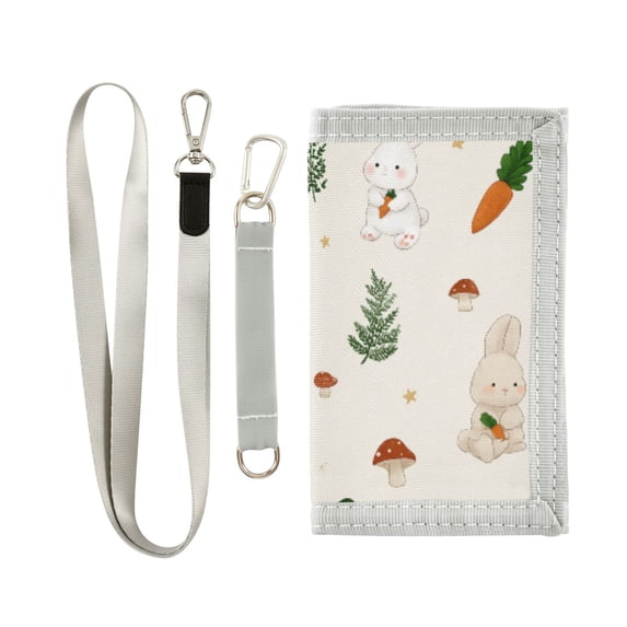 JIALIOU Nylon Trifold Card Wallet with ID Window Zipper Pocket for Men Women Teen Cartoon Rabbits Carrots Mushroom