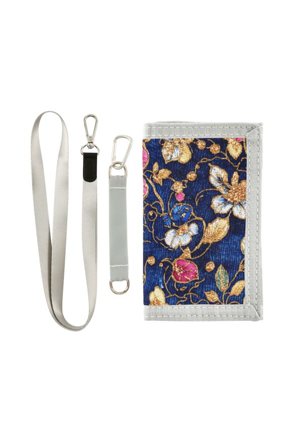 Nylon Trifold Card Wallet with ID Window Zipper Pocket for Men Women Teen Colorful Embroidered Flower