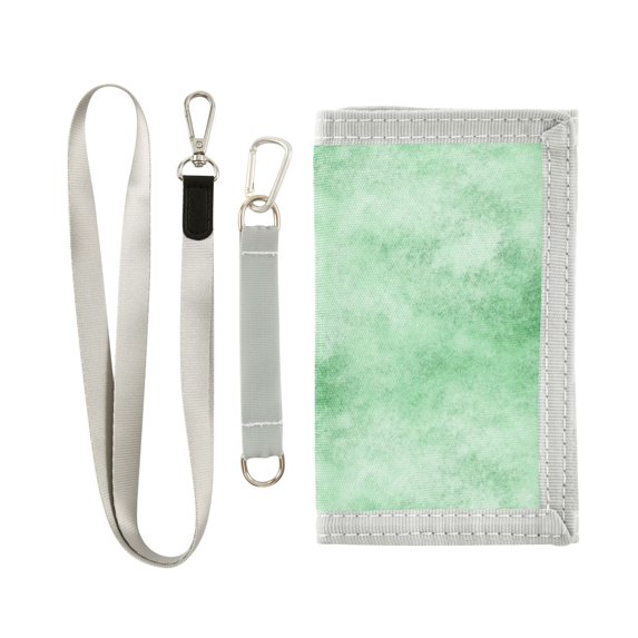 JIALIOU Nylon Trifold Card Wallet with ID Window Zipper Pocket for Men Women Teen Colorful Green Watercolor