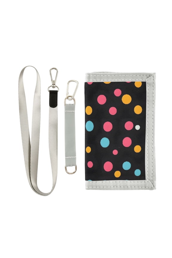 Nylon Trifold Card Wallet with ID Window Zipper Pocket for Men Women Teen Colorful Polka Dots
