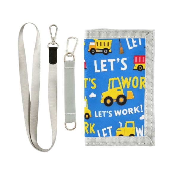 JIALIOU Nylon Trifold Card Wallet with ID Window Zipper Pocket for Men Women Teen Construction Trucks and Clouds
