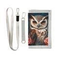 thumbnail image 1 of JIALIOU Nylon Trifold Card Wallet with ID Window Zipper Pocket for Men Women Teen Cool Owl with Rose, 1 of 7