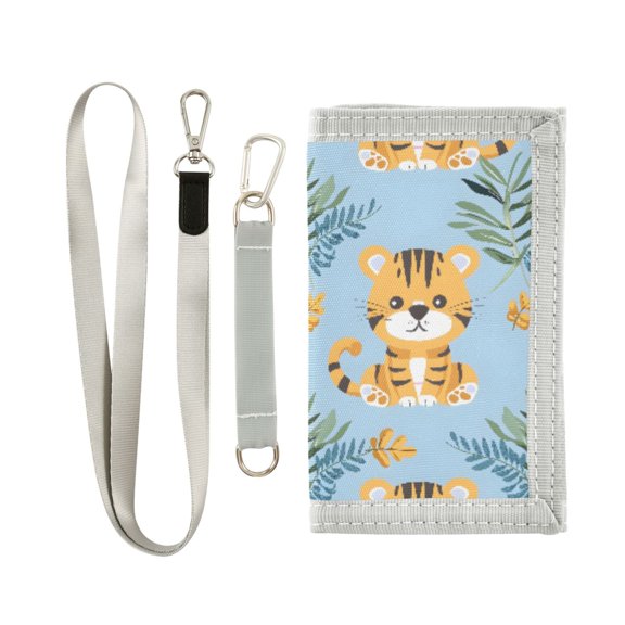 JIALIOU Nylon Trifold Card Wallet with ID Window Zipper Pocket for Men Women Teen Cute Baby Tigers and Leaf