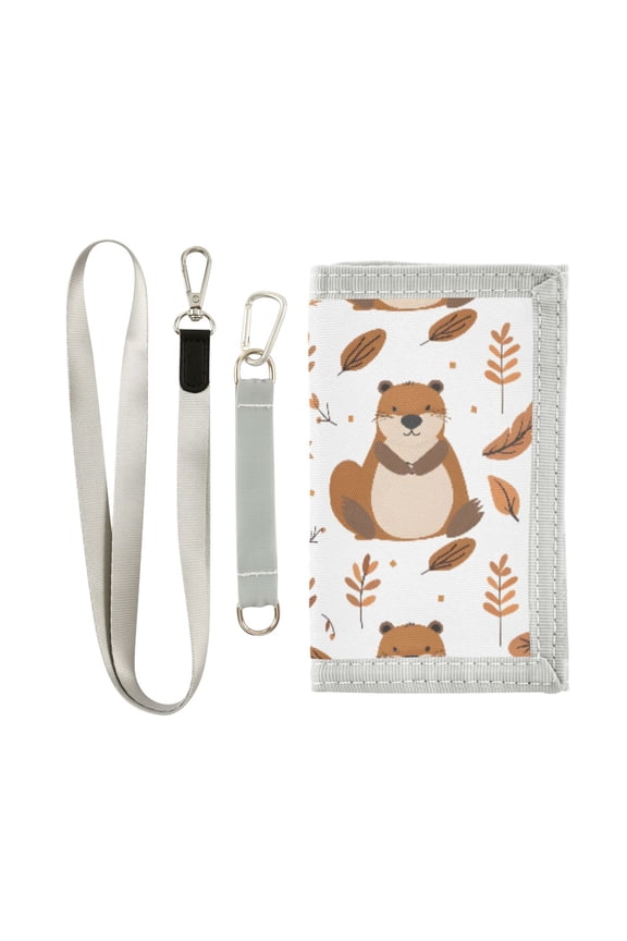 Nylon Trifold Card Wallet with ID Window Zipper Pocket for Men Women Teen Cute Beaver and Leaf