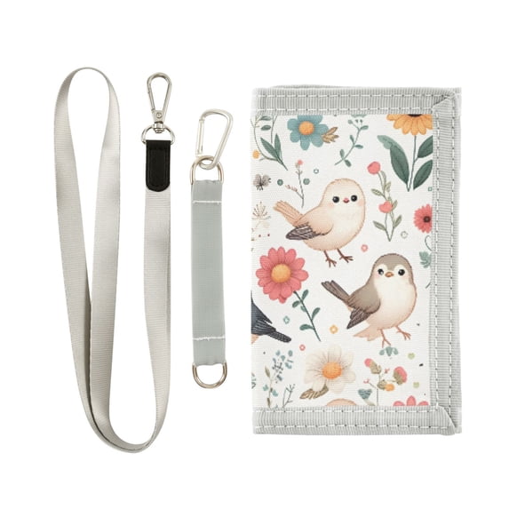 JIALIOU Nylon Trifold Card Wallet with ID Window Zipper Pocket for Men Women Teen Cute Birds and Sunflowers