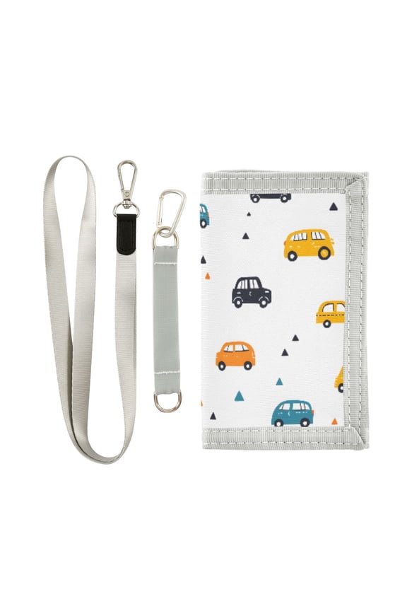 Nylon Trifold Card Wallet with ID Window Zipper Pocket for Men Women Teen Cute Cars and Triangles