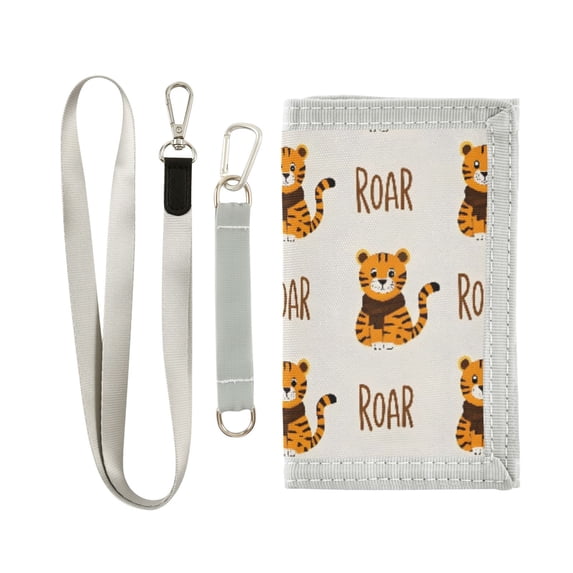 JIALIOU Nylon Trifold Card Wallet with ID Window Zipper Pocket for Men Women Teen Cute Cartoon Playful Tiger