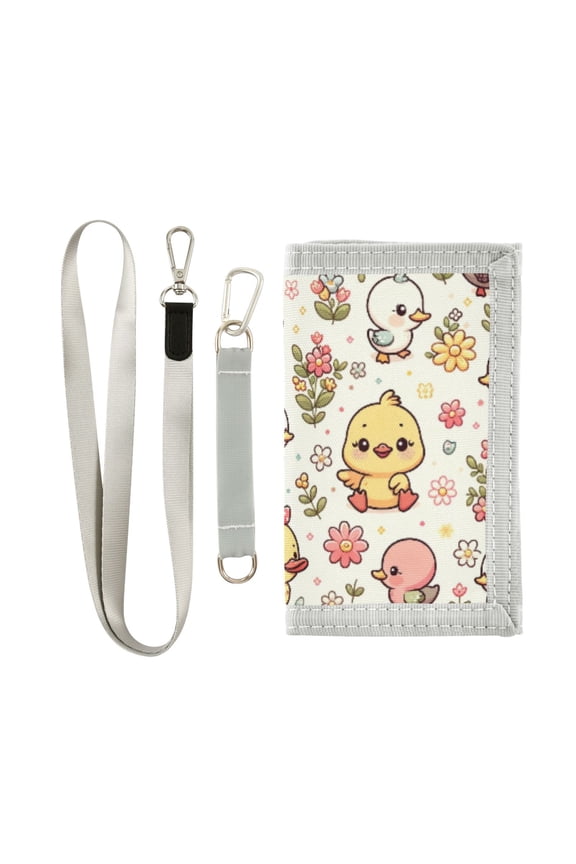 Nylon Trifold Card Wallet with ID Window Zipper Pocket for Men Women Teen Cute Duck and Flower