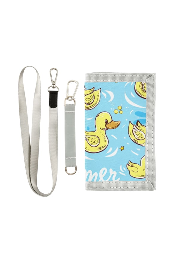 Nylon Trifold Card Wallet with ID Window Zipper Pocket for Men Women Teen Cute Duck with Crown