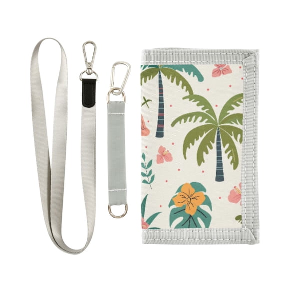 JIALIOU Nylon Trifold Card Wallet with ID Window Zipper Pocket for Men Women Teen Cute Flamingo Palm Tree Flower