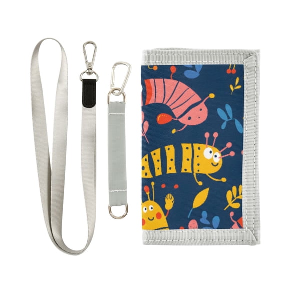 JIALIOU Nylon Trifold Card Wallet with ID Window Zipper Pocket for Men Women Teen Cute Hand Drawn Bug