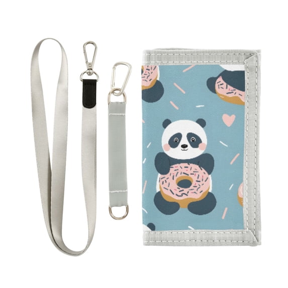 JIALIOU Nylon Trifold Card Wallet with ID Window Zipper Pocket for Men Women Teen Cute Panda and Donut