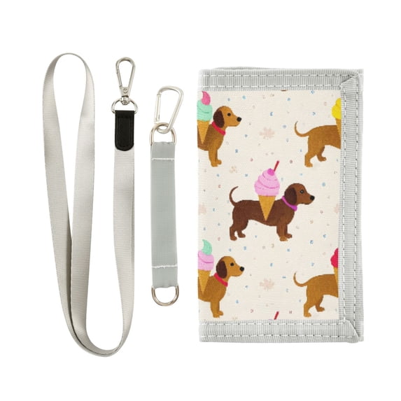 JIALIOU Nylon Trifold Card Wallet with ID Window Zipper Pocket for Men Women Teen Dachshund with Ice Cream