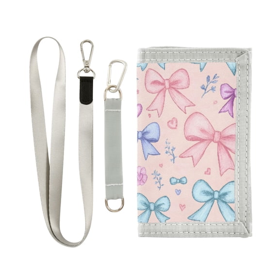 JIALIOU Nylon Trifold Card Wallet with ID Window Zipper Pocket for Men Women Teen Differently Cartoon Bow