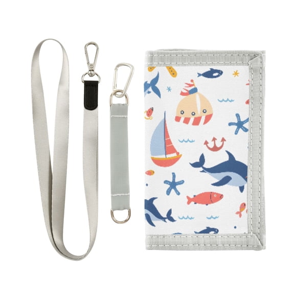 JIALIOU Nylon Trifold Card Wallet with ID Window Zipper Pocket for Men Women Teen Dolphin Sailboat Starfish Fish