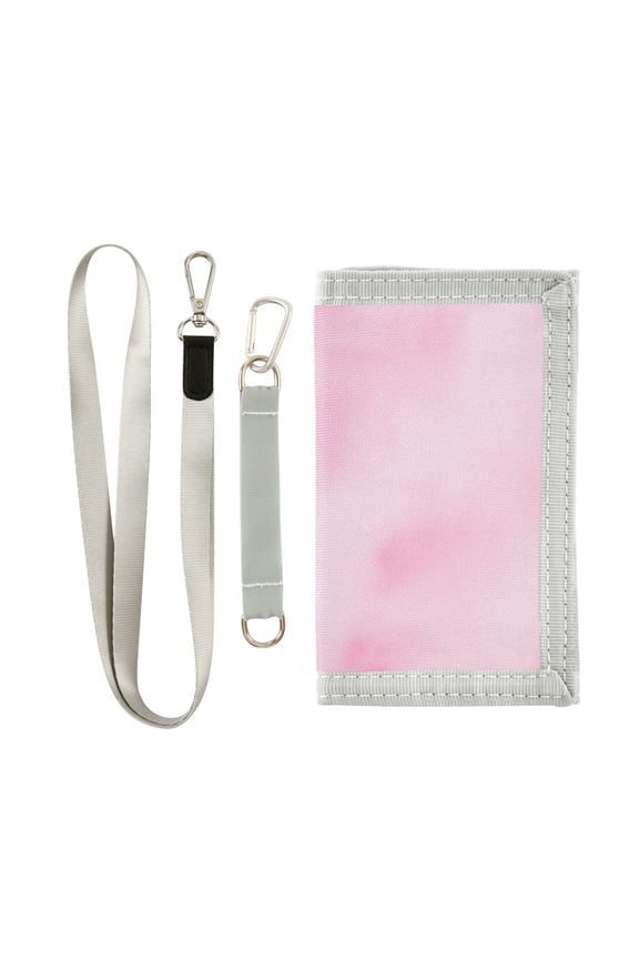Nylon Trifold Card Wallet with ID Window Zipper Pocket for Men Women Teen Dreamy Pastel Pink