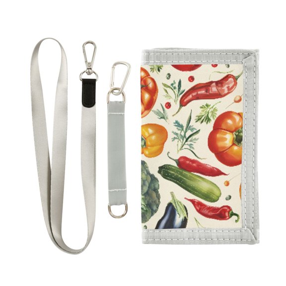 JIALIOU Nylon Trifold Card Wallet with ID Window Zipper Pocket for Men Women Teen Eggplant Pepper Tomato Broccoli