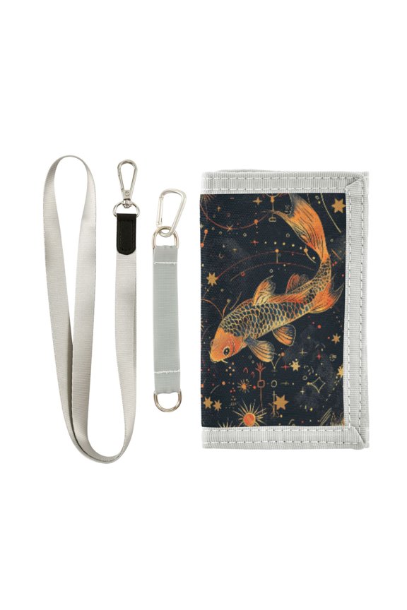 Nylon Trifold Card Wallet with ID Window Zipper Pocket for Men Women Teen Fish Star Sun