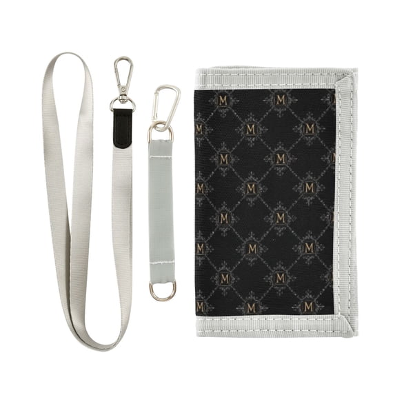 JIALIOU Nylon Trifold Card Wallet with ID Window Zipper Pocket for Men Women Teen Gold Letter with White Ornament