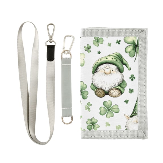 JIALIOU Nylon Trifold Card Wallet with ID Window Zipper Pocket for Men Women Teen Green Gnomes and Clover