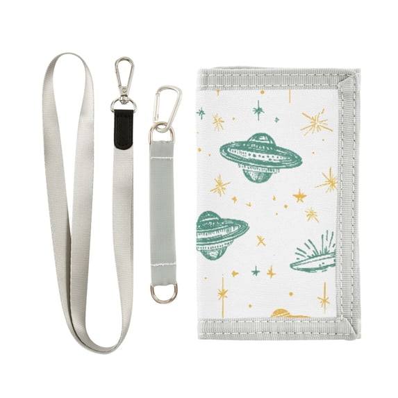 JIALIOU Nylon Trifold Card Wallet with ID Window Zipper Pocket for Men Women Teen Green Yellow Ufo