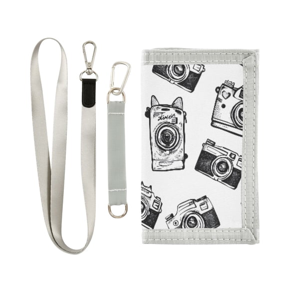 JIALIOU Nylon Trifold Card Wallet with ID Window Zipper Pocket for Men Women Teen Hand Drawn Camera