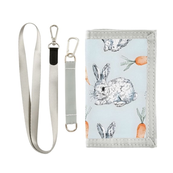 JIALIOU Nylon Trifold Card Wallet with ID Window Zipper Pocket for Men Women Teen Hand Drawn Rabbit and Carrot