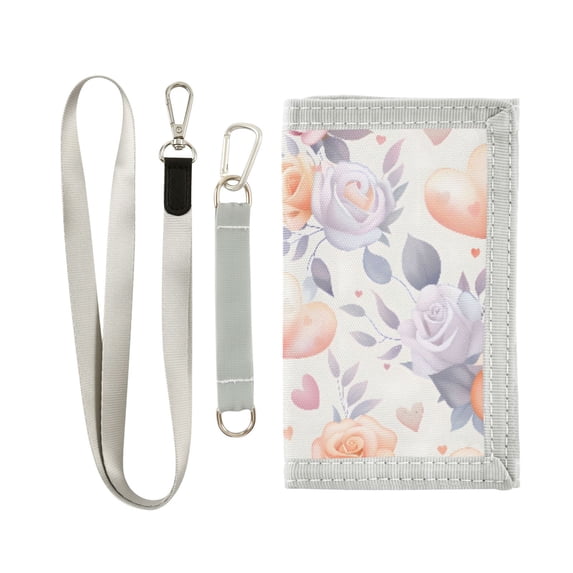 JIALIOU Nylon Trifold Card Wallet with ID Window Zipper Pocket for Men Women Teen Hearts and Roses