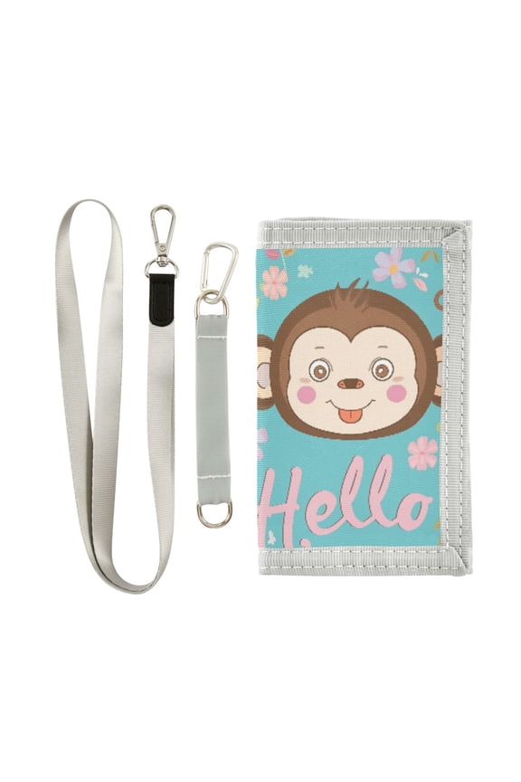 Nylon Trifold Card Wallet with ID Window Zipper Pocket for Men Women Teen Hello Monkey Face