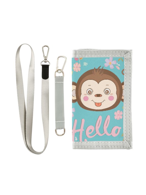 Nylon Trifold Card Wallet with ID Window Zipper Pocket for Men Women Teen Hello Monkey Face