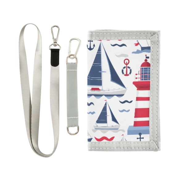 JIALIOU Nylon Trifold Card Wallet with ID Window Zipper Pocket for Men Women Teen Lighthouse Wave Ship