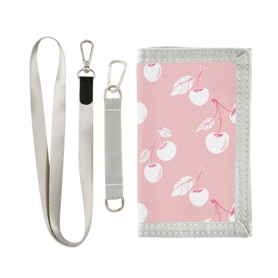 JIALIOU Nylon Trifold Card Wallet with ID Window Zipper Pocket for Men Women Teen Lovely Pink Cherry