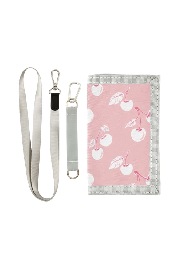 Nylon Trifold Card Wallet with ID Window Zipper Pocket for Men Women Teen Lovely Pink Cherry