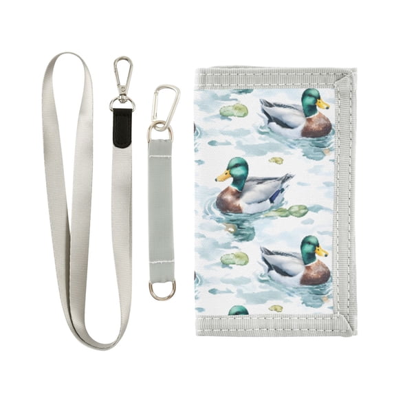 JIALIOU Nylon Trifold Card Wallet with ID Window Zipper Pocket for Men Women Teen Mallard Ducks on Water