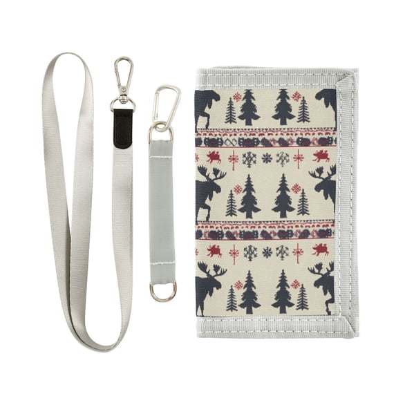 JIALIOU Nylon Trifold Card Wallet with ID Window Zipper Pocket for Men Women Teen Moose Tree Silhouette