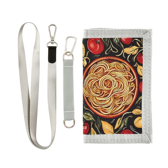 JIALIOU Nylon Trifold Card Wallet with ID Window Zipper Pocket for Men Women Teen Noodles and Tomatoes