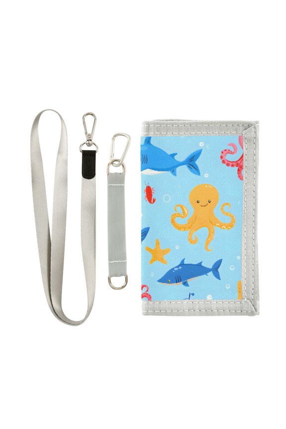 Nylon Trifold Card Wallet with ID Window Zipper Pocket for Men Women Teen Octopus Fish Ship Starfish