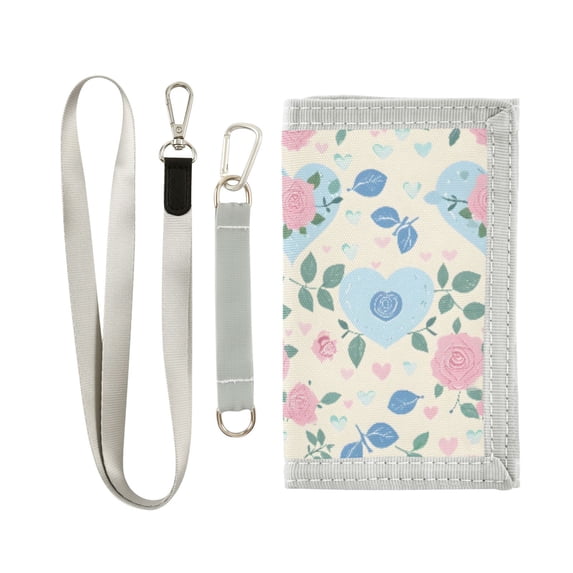 JIALIOU Nylon Trifold Card Wallet with ID Window Zipper Pocket for Men Women Teen Pastel Hearts and Roses