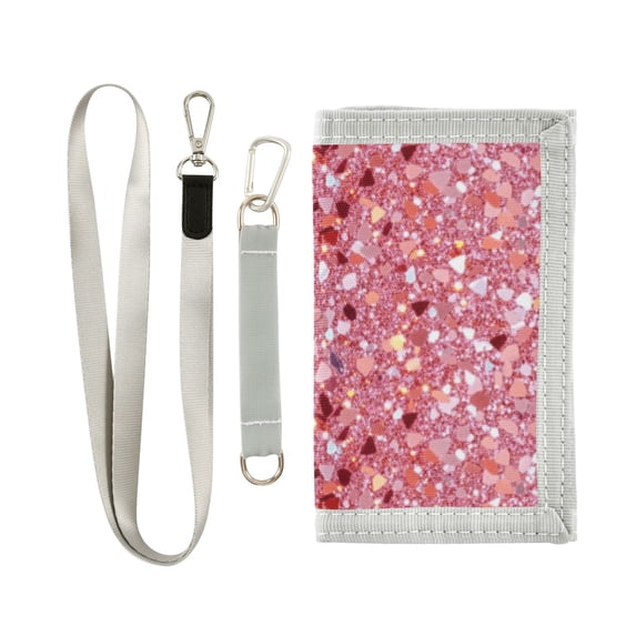 JIALIOU Nylon Trifold Card Wallet with ID Window Zipper Pocket for Men Women Teen Pink Clastic Gemstone