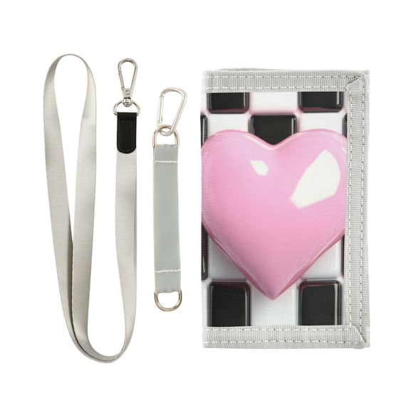JIALIOU Nylon Trifold Card Wallet with ID Window Zipper Pocket for Men Women Teen Pink Heart on Checkered